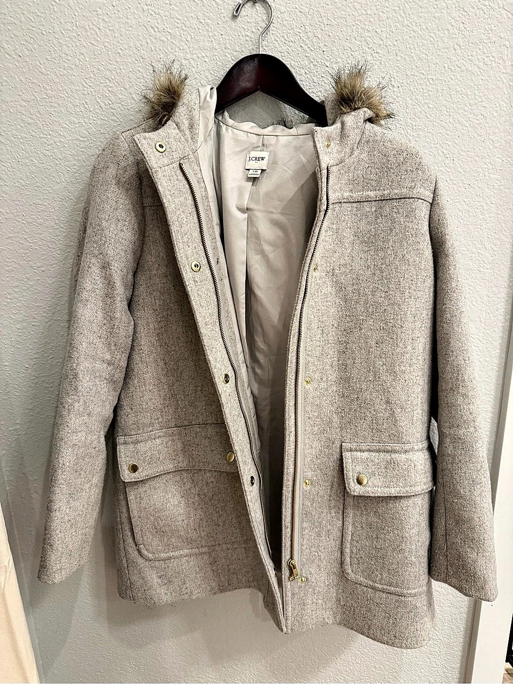 J.Crew Chateau Parka in Italian Stadium-Cloth Wool Gray Small